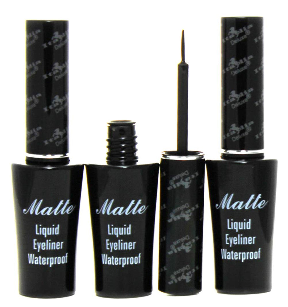 Italia Deluxe front packaging showing three matte waterproof eyeliners for reliable definition
