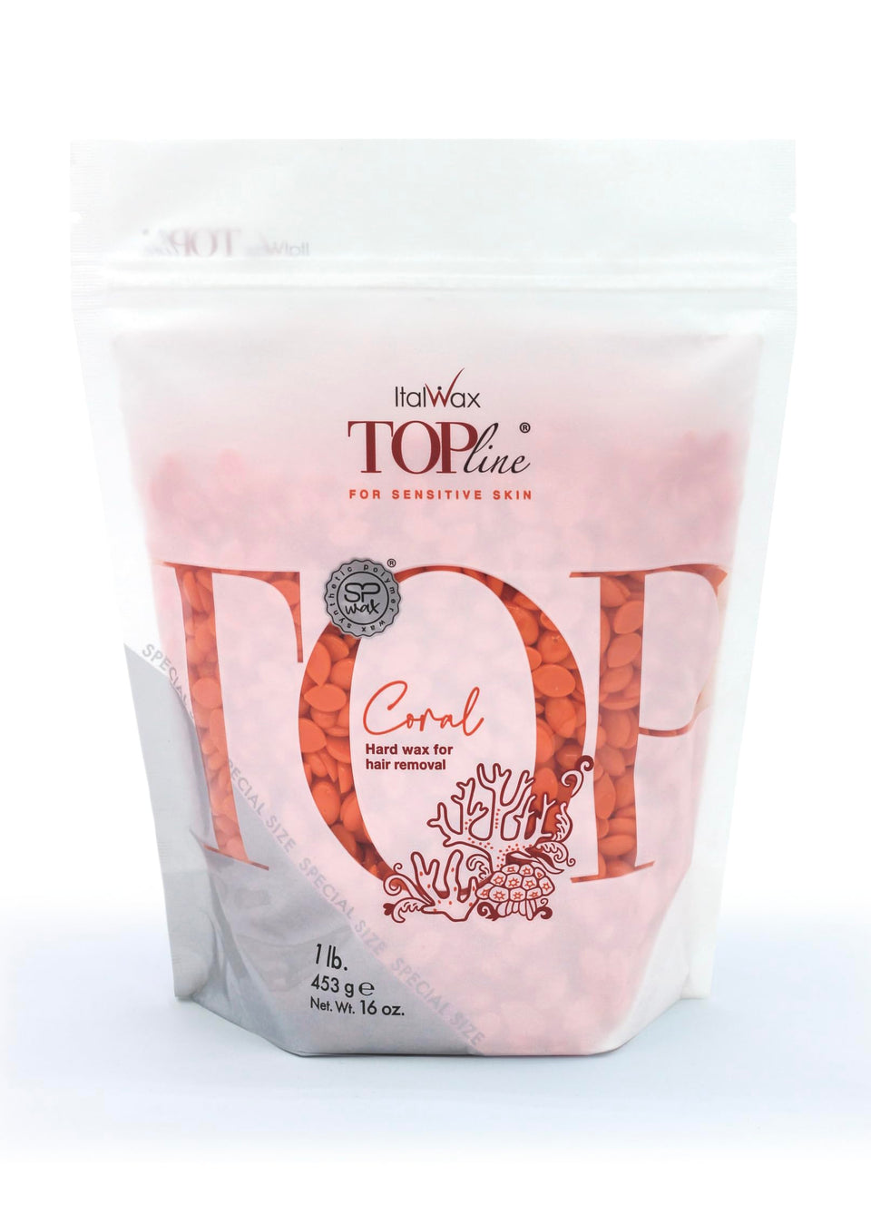 Italwax front packaging of Coral beads showing product and weight, professional appeal