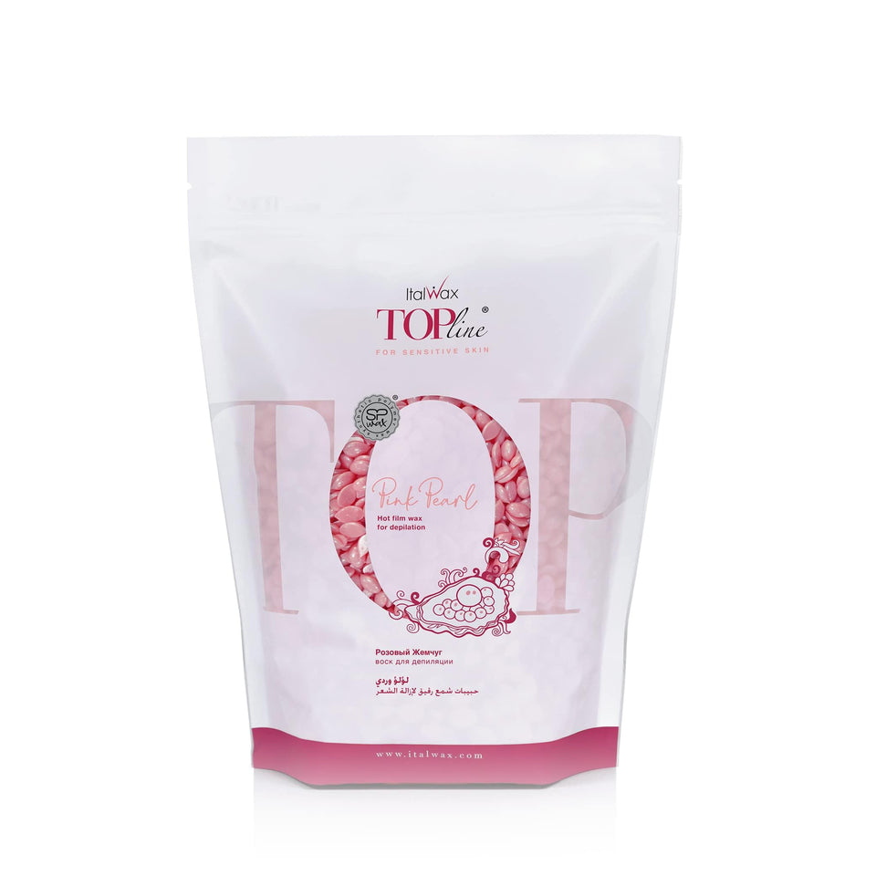 Italwax front tin of pink pearl beads showing professional packaging and clear product view