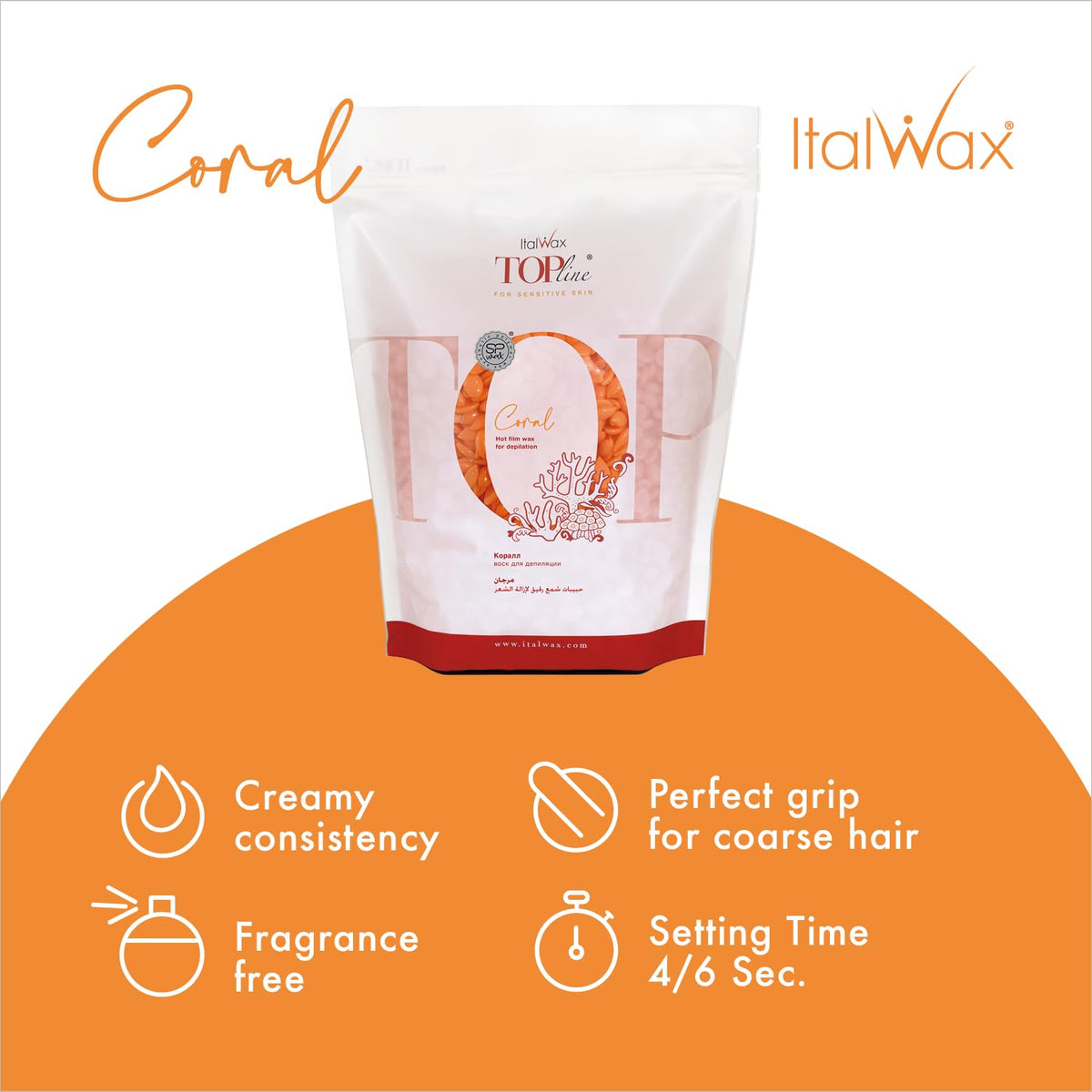 Italwax melted Coral wax on spatula ready to apply, ensuring controlled application