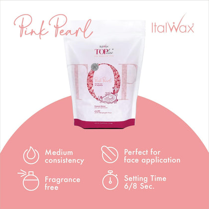 Italwax pink pearl beads close-up highlighting uniform beads and easy melting benefit