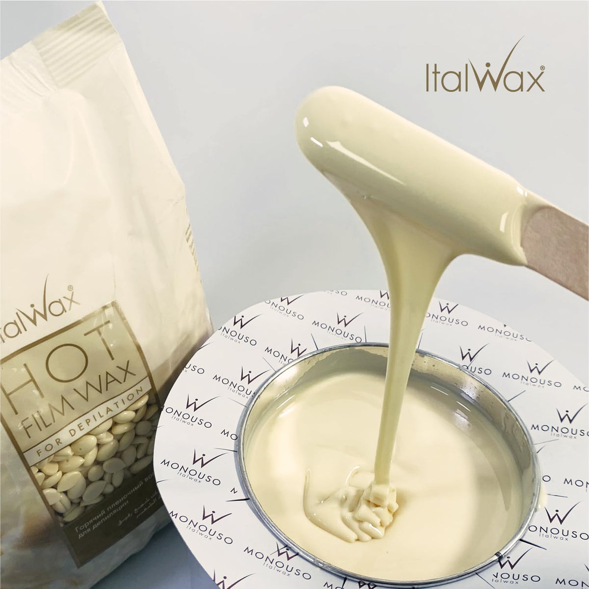 Italwax being applied to a leg demonstrating efficient large-area waxing