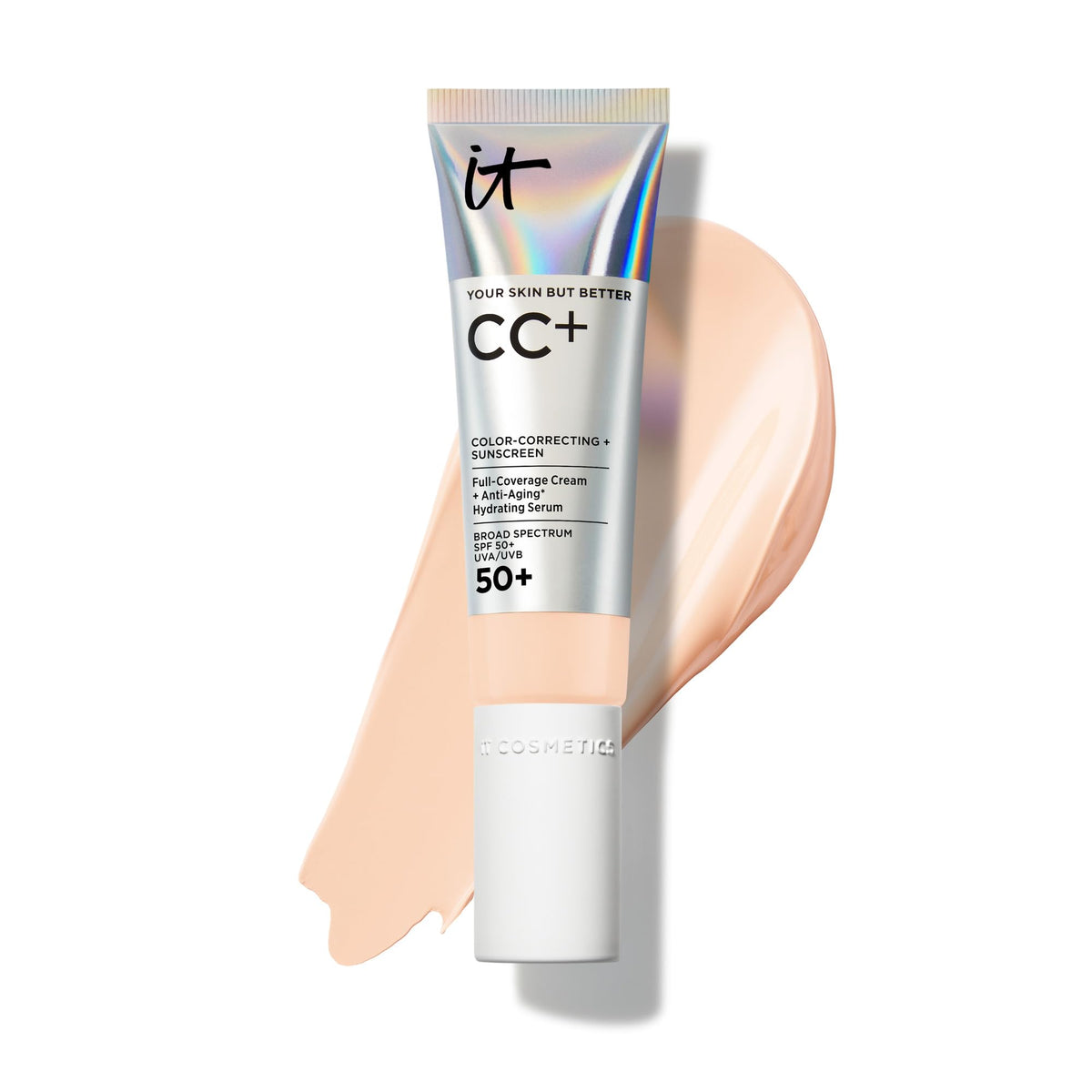 IT Cosmetics CC+ Cream front packaging showing shade and SPF 50+ benefits