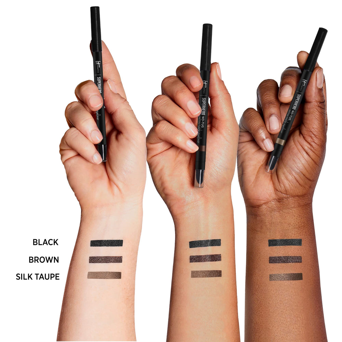 IT Cosmetics eyeliner in use applying along upper lash line for defined, no-tug finish