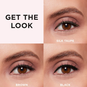 IT Cosmetics black eyeliner texture swipe on skin demonstrating rich pigment and smooth glide
