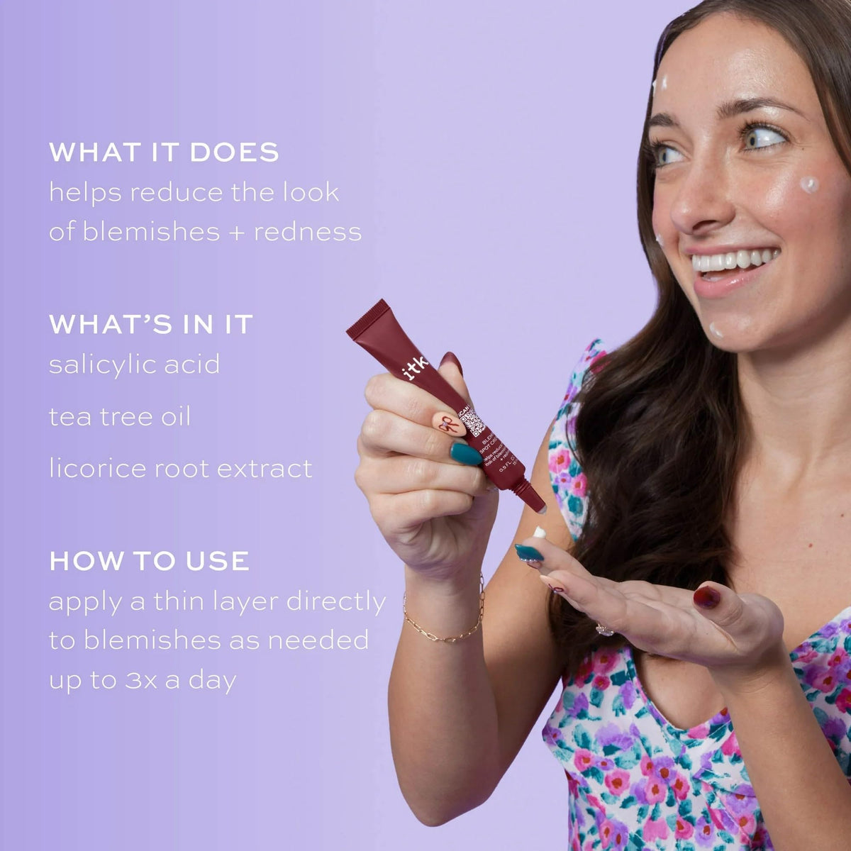 ITK applied to cheek blemish demonstrating targeted spot treatment benefit