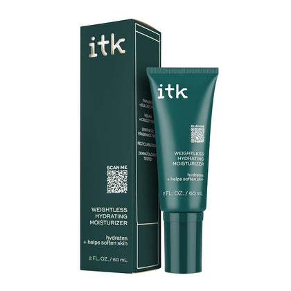 ITK weightless hydrating moisturizer front packaging showing label and size, easy daily use