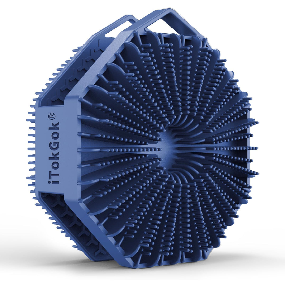 iTOKGOK front view showing blue silicone scrubber and benefits