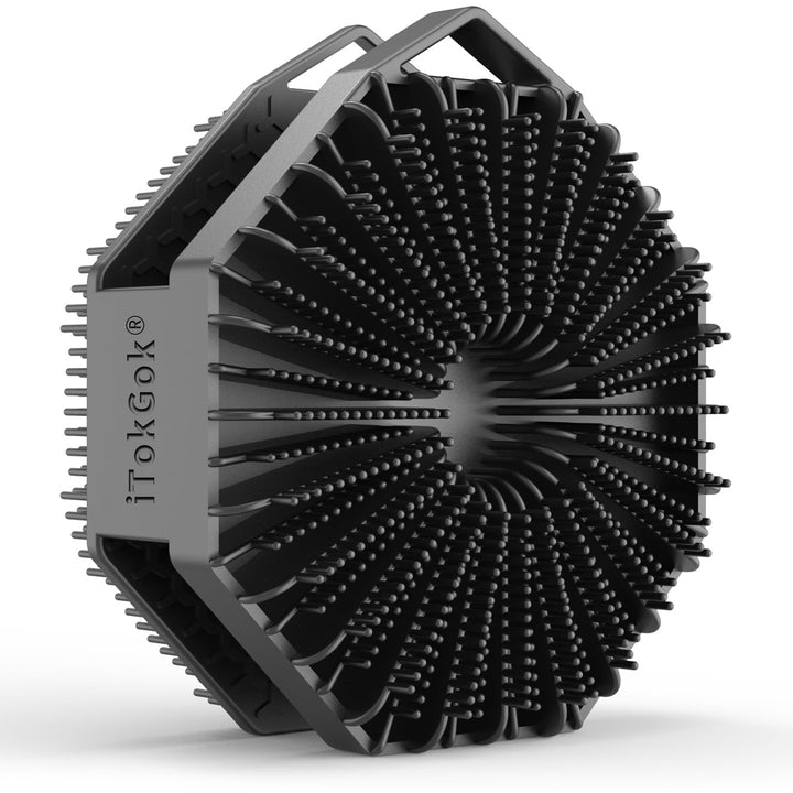 iTokGoK front view showing dual-sided scrubber and benefits of versatile cleaning