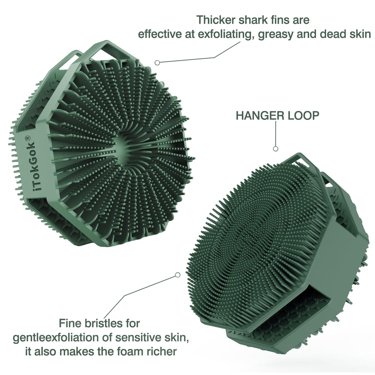 iTokGok in shower creating lather with body wash for deeper clean