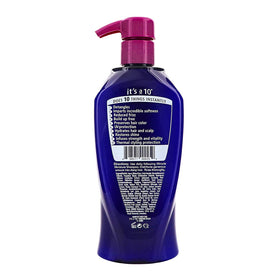 It's a 10 Haircare label close-up highlighting ingredient benefits