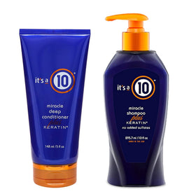 It's a 10 duo front-pack showing shampoo and conditioner for stronger, shinier hair