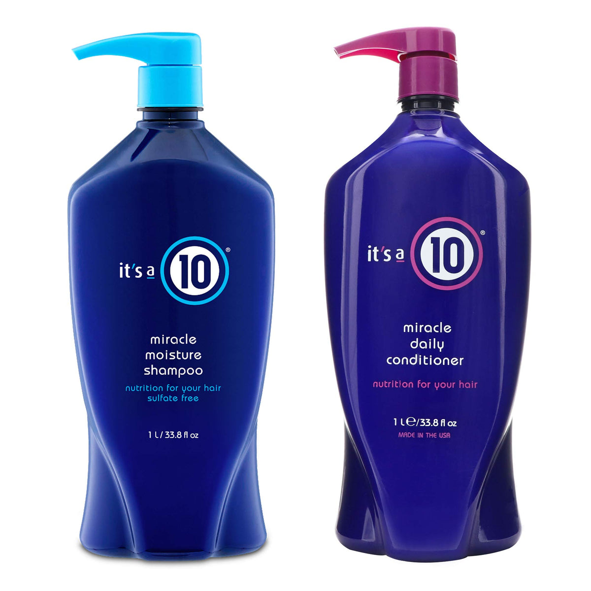 It's a 10 front packaging duo showing both 33.8 oz bottles for long-lasting supply
