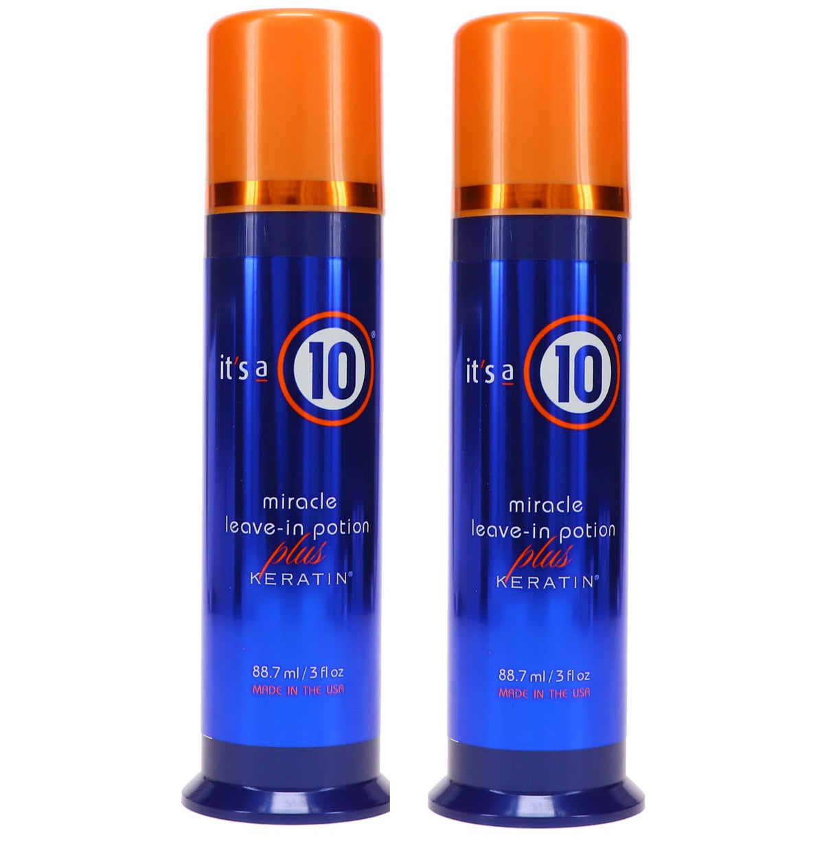 It's a 10 Haircare front packaging showing two 3.4 fl oz bottles, clear labeling and benefit