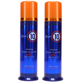 It's a 10 Haircare front packaging showing two 3.4 fl oz bottles, clear labeling and benefit