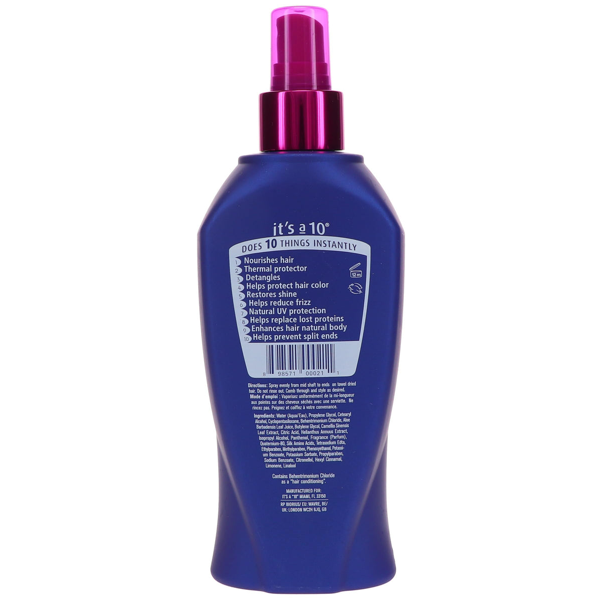 It's a 10 ingredients label closeup showing sunflower extract and panthenol benefits
