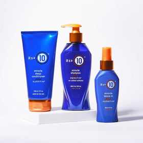 It's a 10 on a bathroom vanity showing the product in a daily haircare routine for softer hair