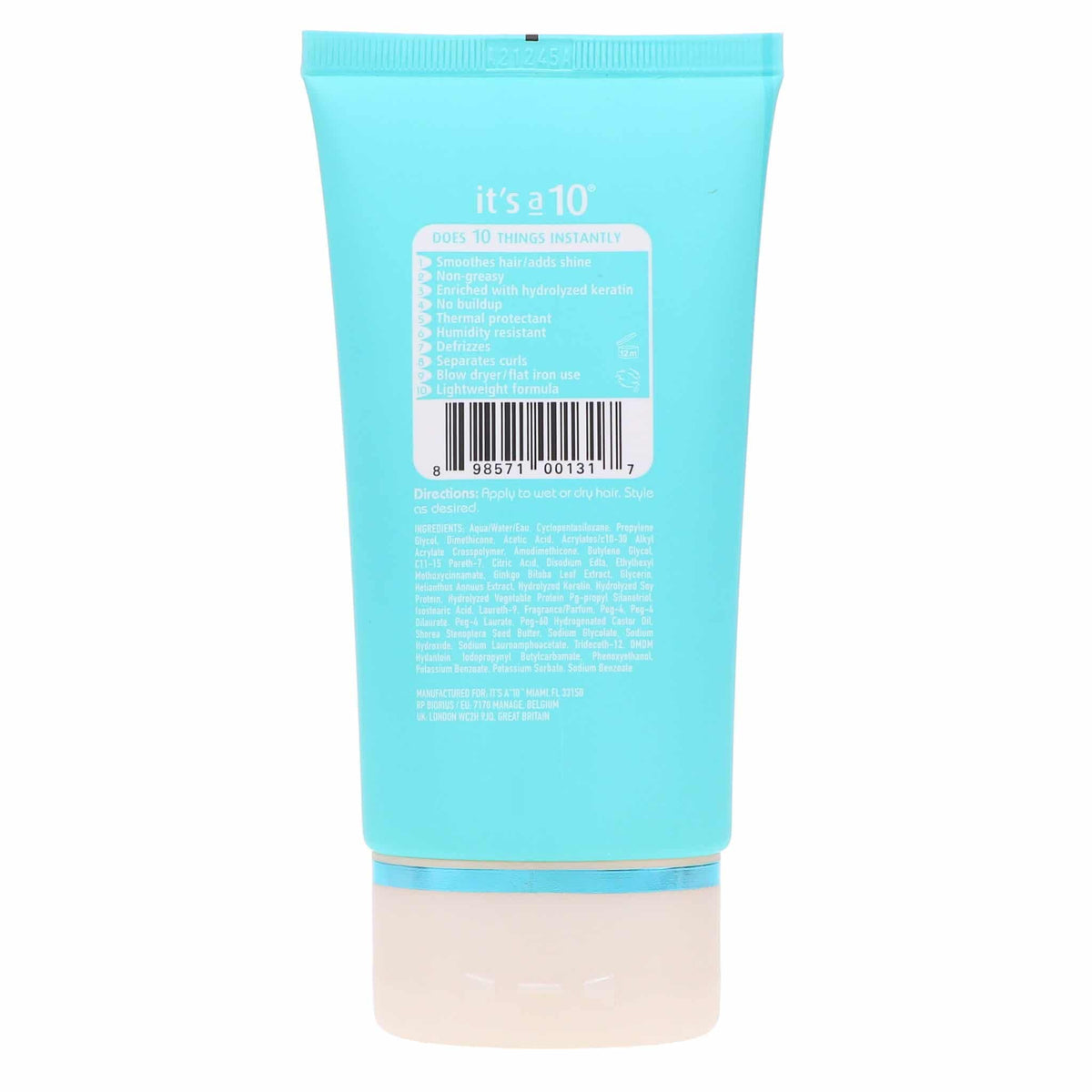 It's a 10 Haircare texture close-up in hand showing non-greasy heat protection