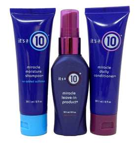 It's a 10 front-packaging showing three products for an easy routine and improved manageability