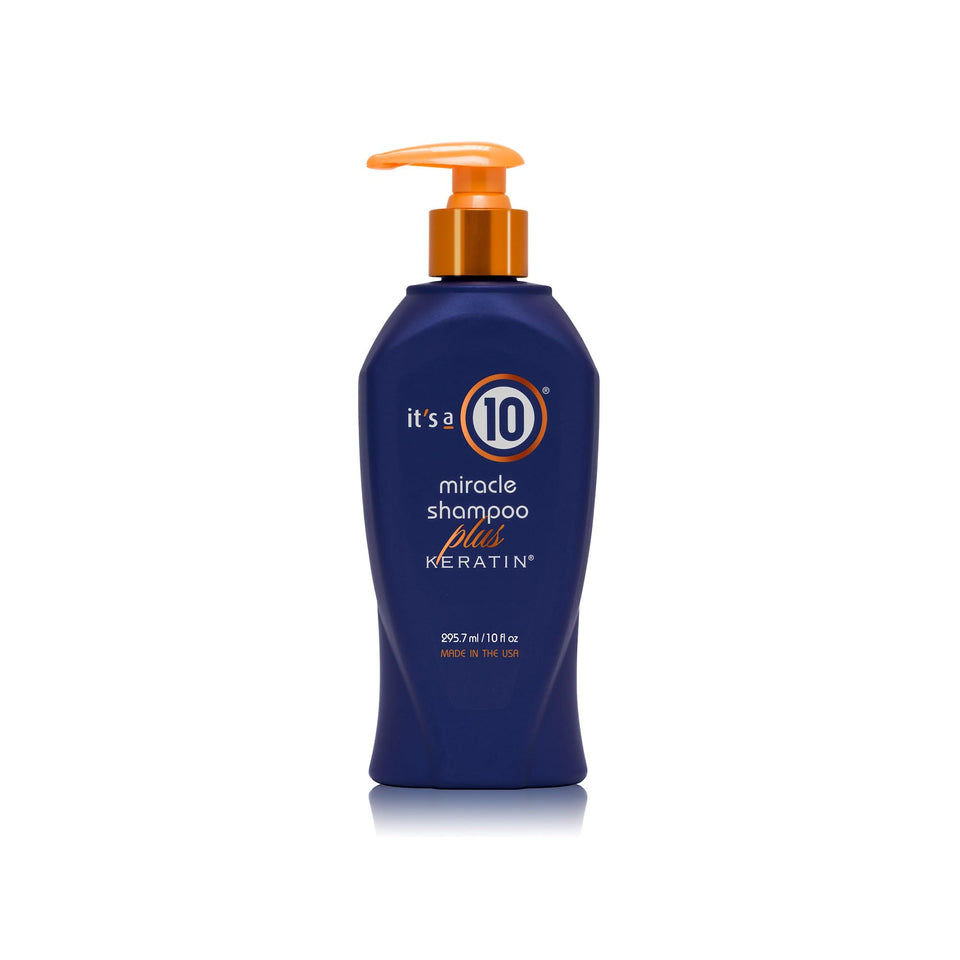 It's a 10 front bottle view showing label and size, highlights moisturizing benefit