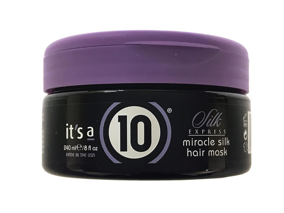 It's a 10 front packaging view showing bottle and benefits for quick silk restoration
