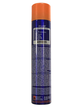 It's a 10 Haircare spray in use on styled hair demonstrating weightless hold and added shine