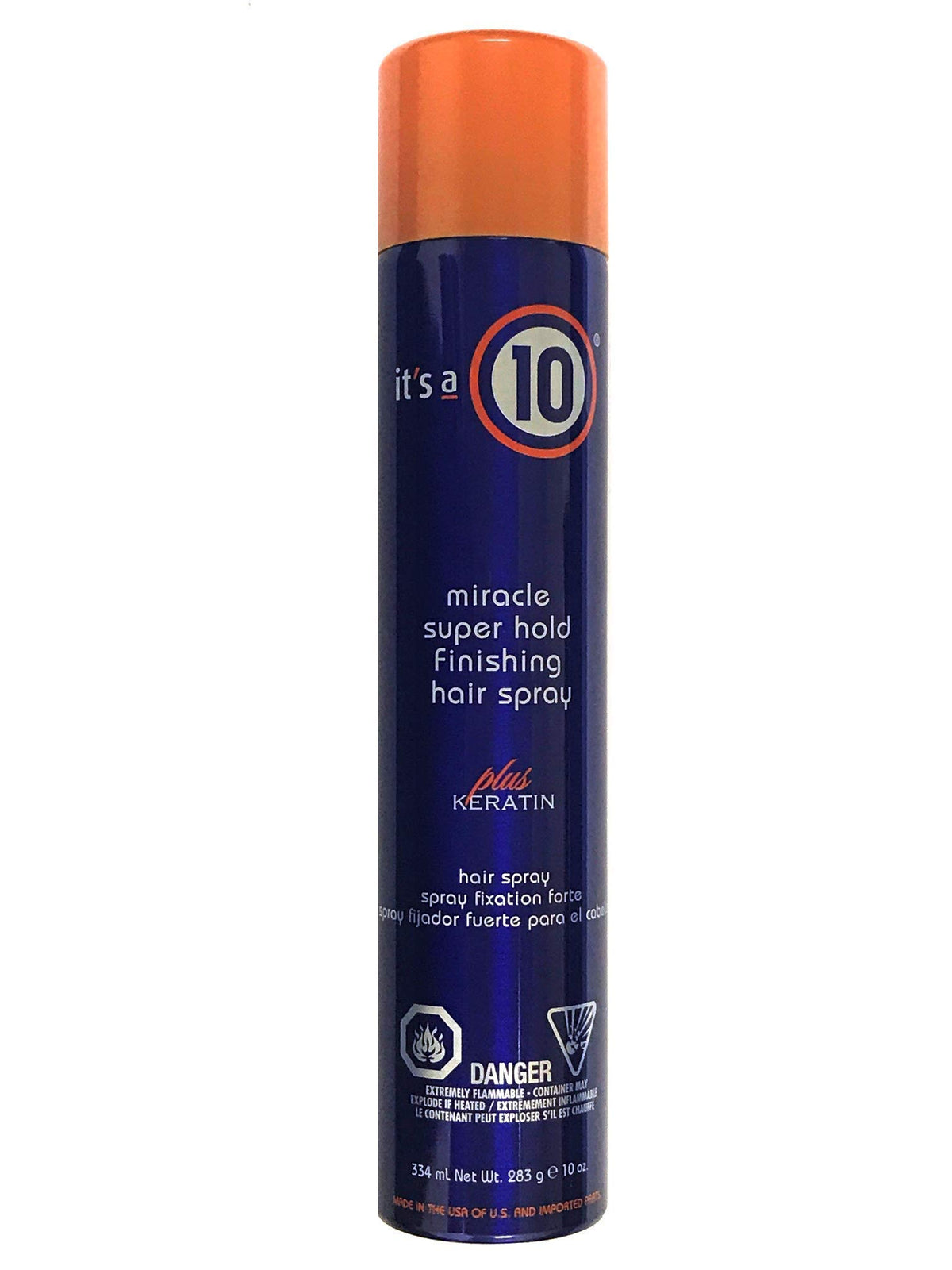 It's a 10 Haircare front packaging bottle showing label and size for easy identification and shelf appeal