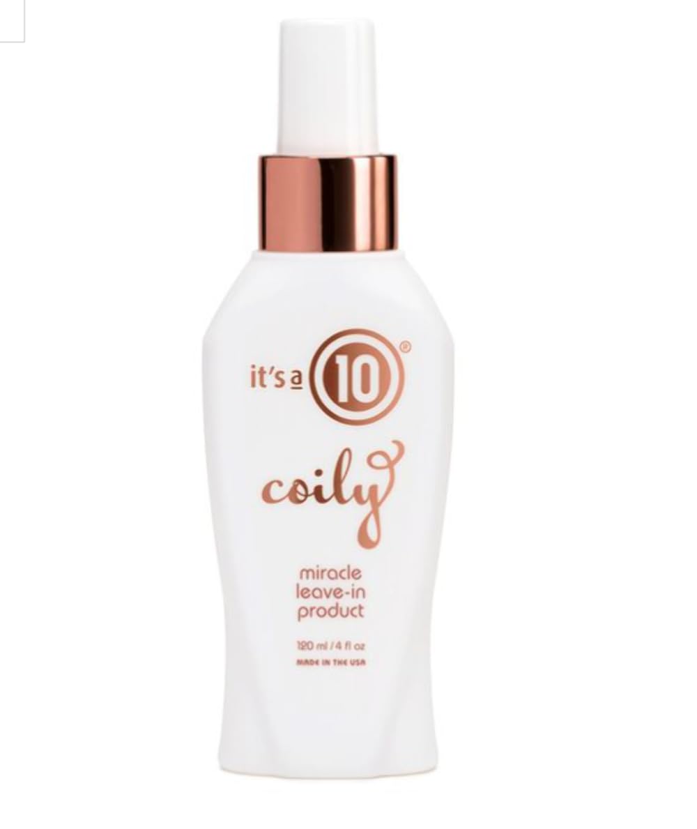 It's A 10 in-hair demo on coily curls showing defined, frizz-controlled results
