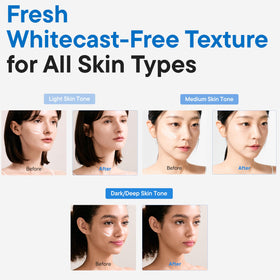 IUNIK sunscreen spread on hand demonstrating no white cast benefit