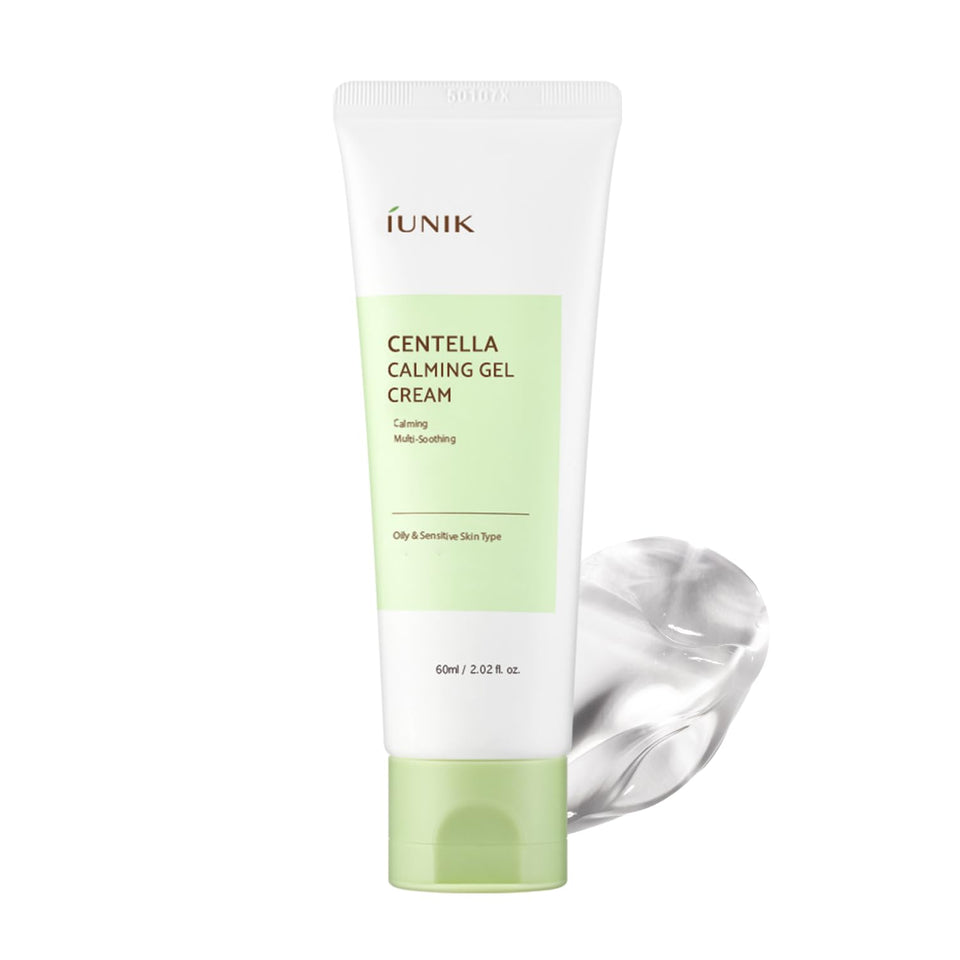 IUNIK front packaging of Centella Calming Gel Cream showing 60ml, soothes skin
