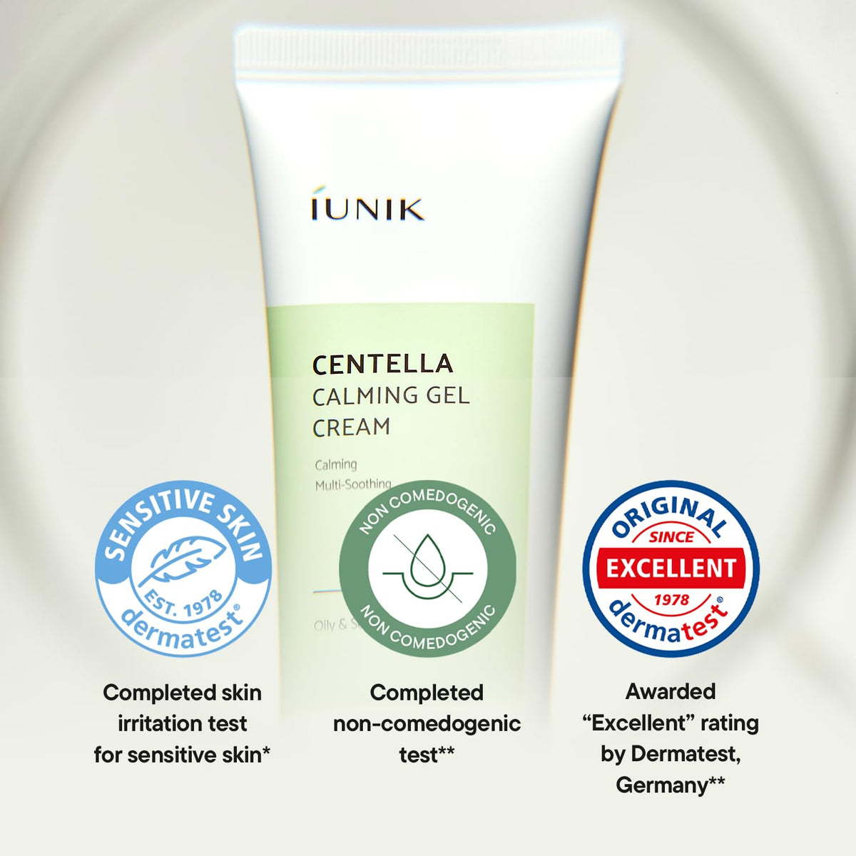 IUNIK ingredient focus Centella and tea tree extracts highlighting soothing benefit