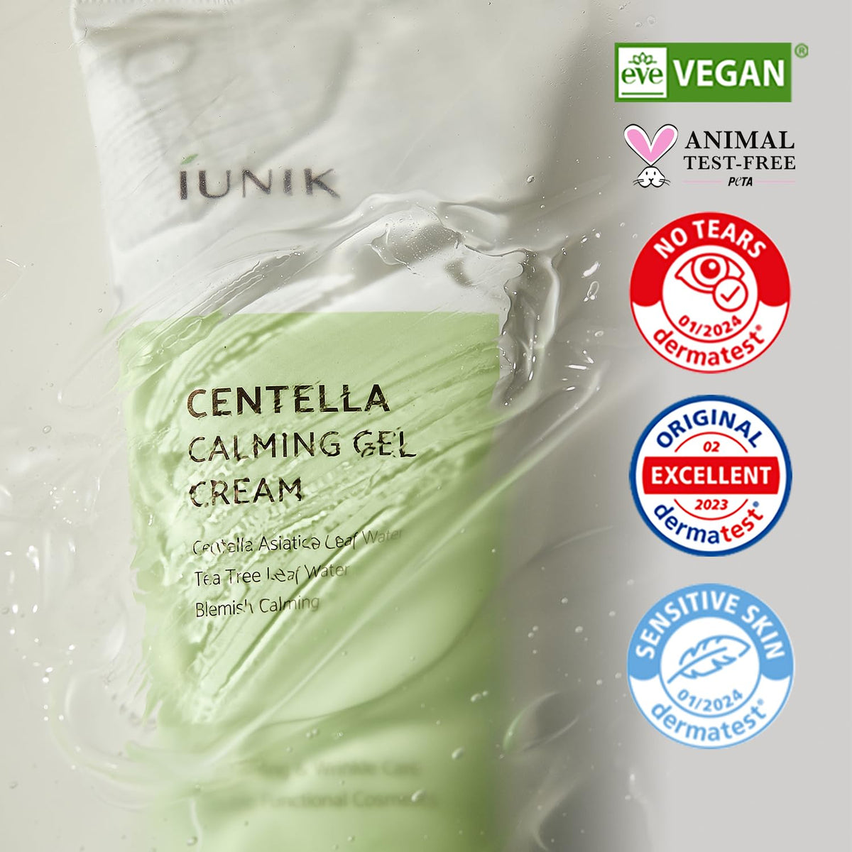 IUNIK applying gel cream to hand demonstrating quick absorption and balance