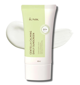 IUNIK front tube of Centella Calming Moisture Daily Sunscreen showing packaging and SPF benefit