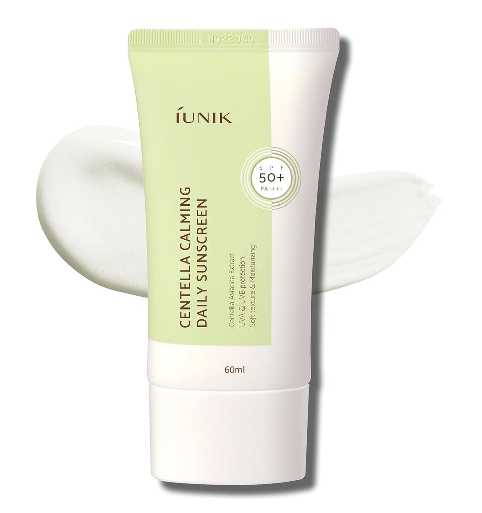 IUNIK front tube of Centella Calming Moisture Daily Sunscreen showing packaging and SPF benefit