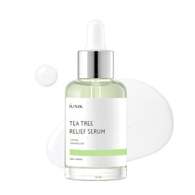 IUNIK front bottle view showing calm-focused serum and packaging benefit