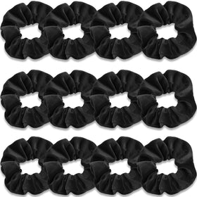 IVARYSS front display of 12 black velvet scrunchies showing value