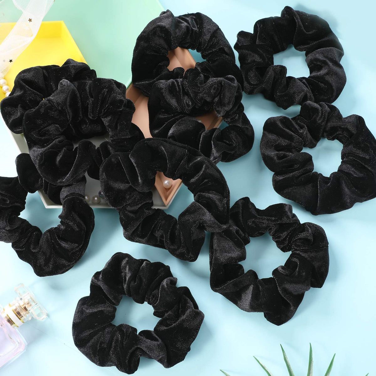 IVARYSS scrunchie size comparison next to a coin showing 4.3-inch scale
