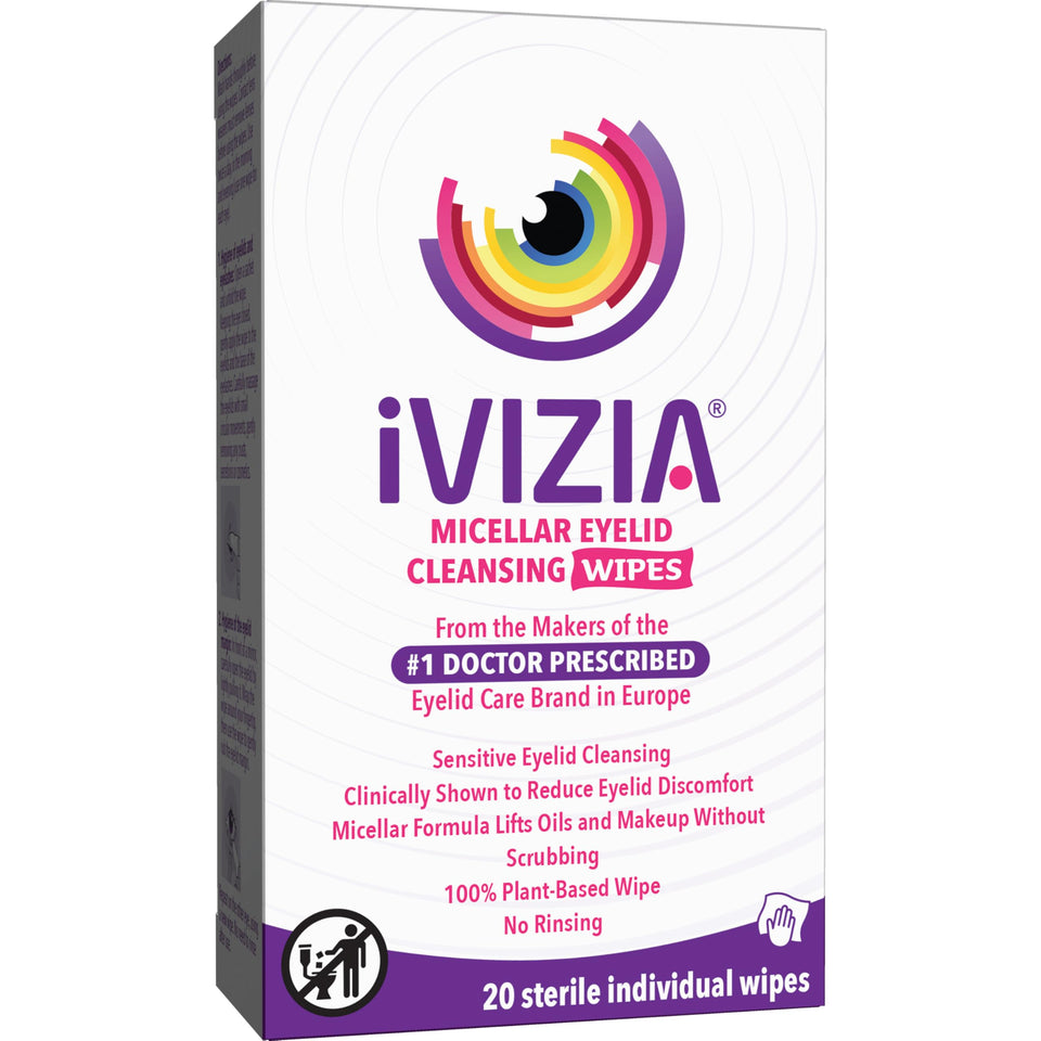 iVIZIA front packaging of 20 wipes showing sterile single-use boxes and convenience