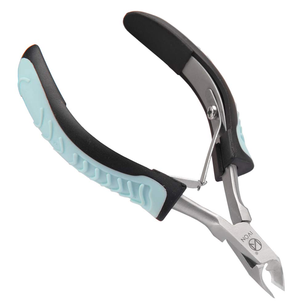 IVON cuticle trimmer front view showing stainless steel blades and ergonomic shape for precision