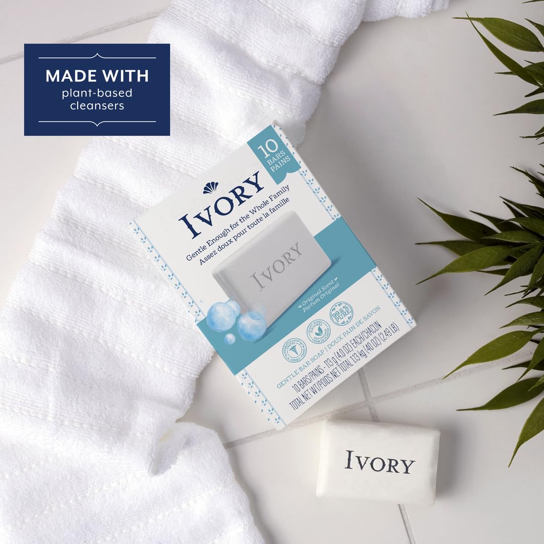 Ivory bars arranged in bathroom setting conveying family-friendly convenience