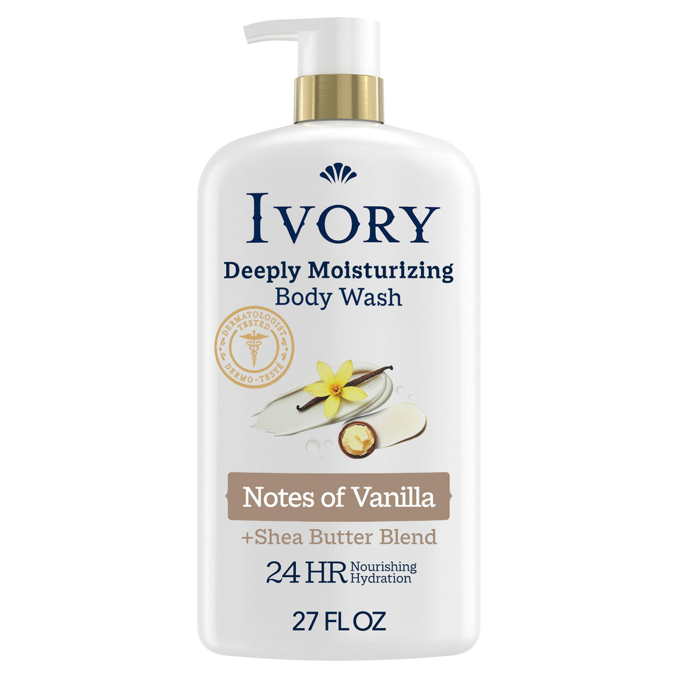 Ivory front bottle showing label and vanilla scent for gentle hydration