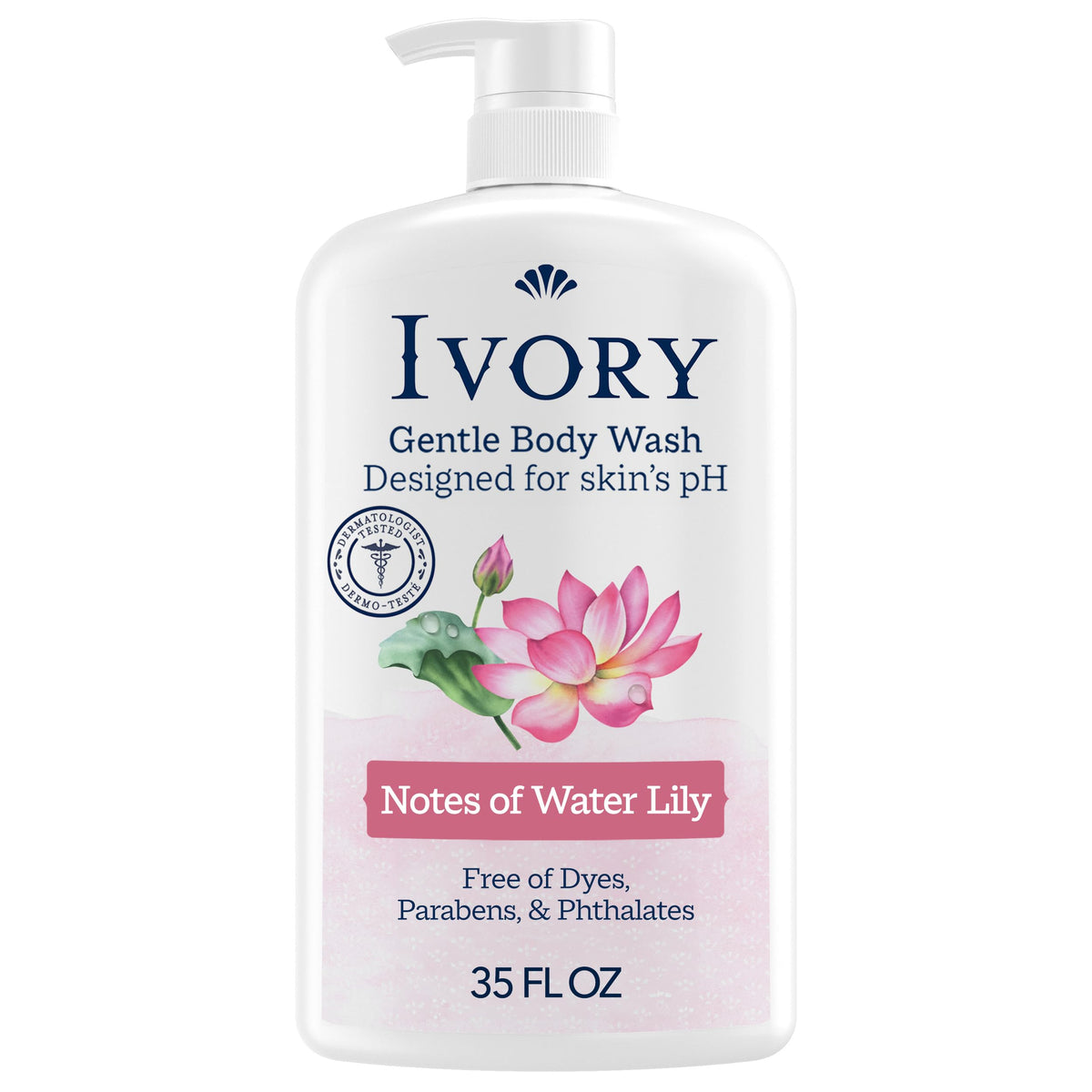 Ivory front bottle showing label and size for gentle family cleansing