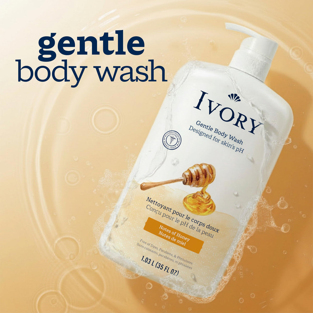 Ivory foam with honey scent bubbles demonstrating mild lather and gentle cleansing benefit