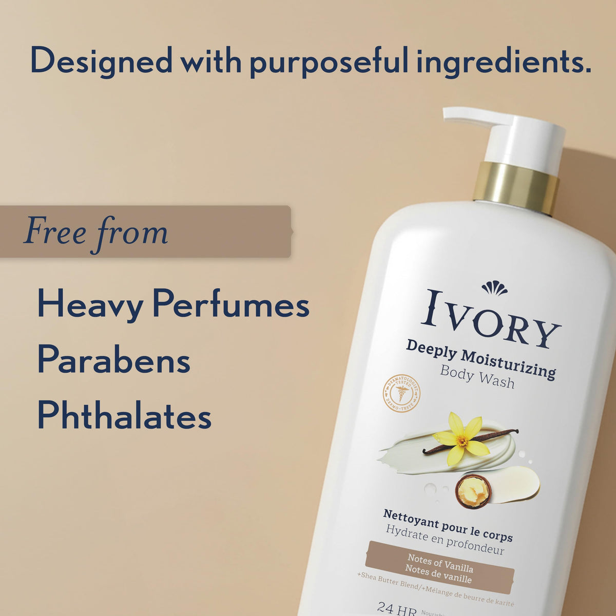 Ivory back label ingredients view showing transparent formula and benefits
