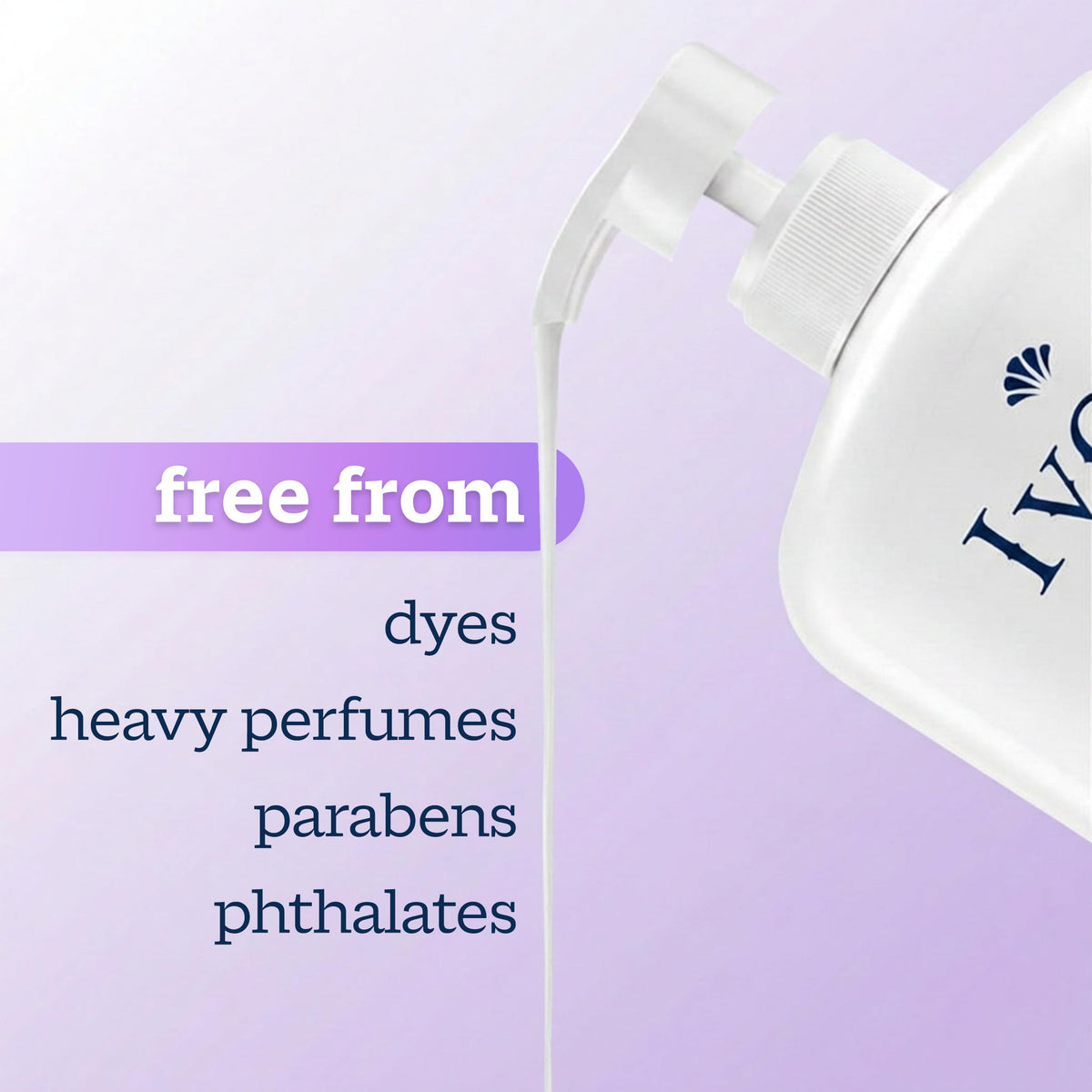 Ivory bottle label closeup highlighting 14-ingredient simple formula benefit