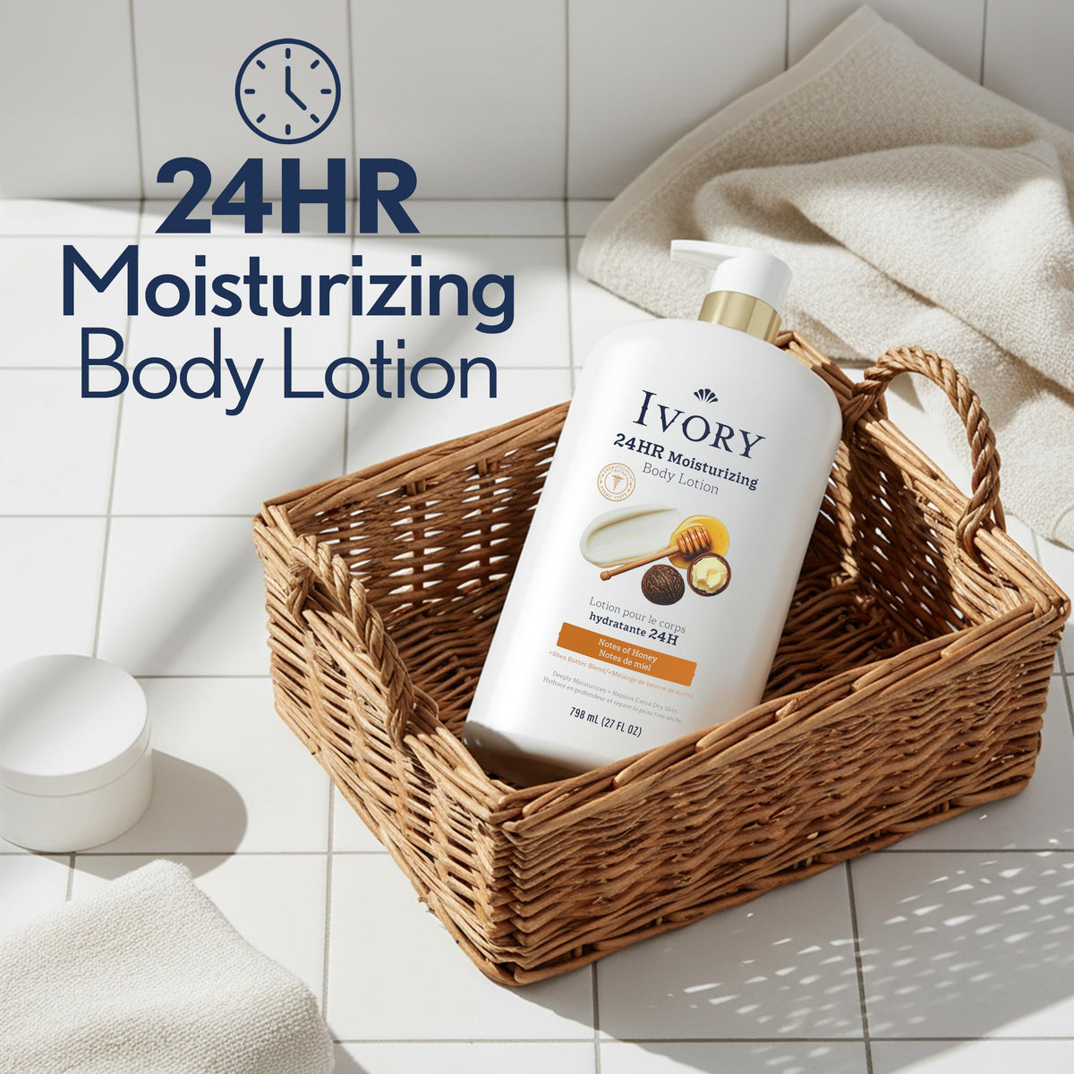 Ivory close-up lotion texture on pump highlighting fast absorption