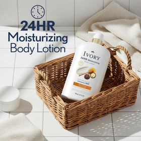 Ivory close-up lotion texture on pump highlighting fast absorption