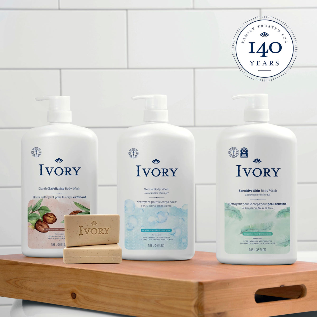 Bathroom scene with Ivory bar in shower offering comforting routine