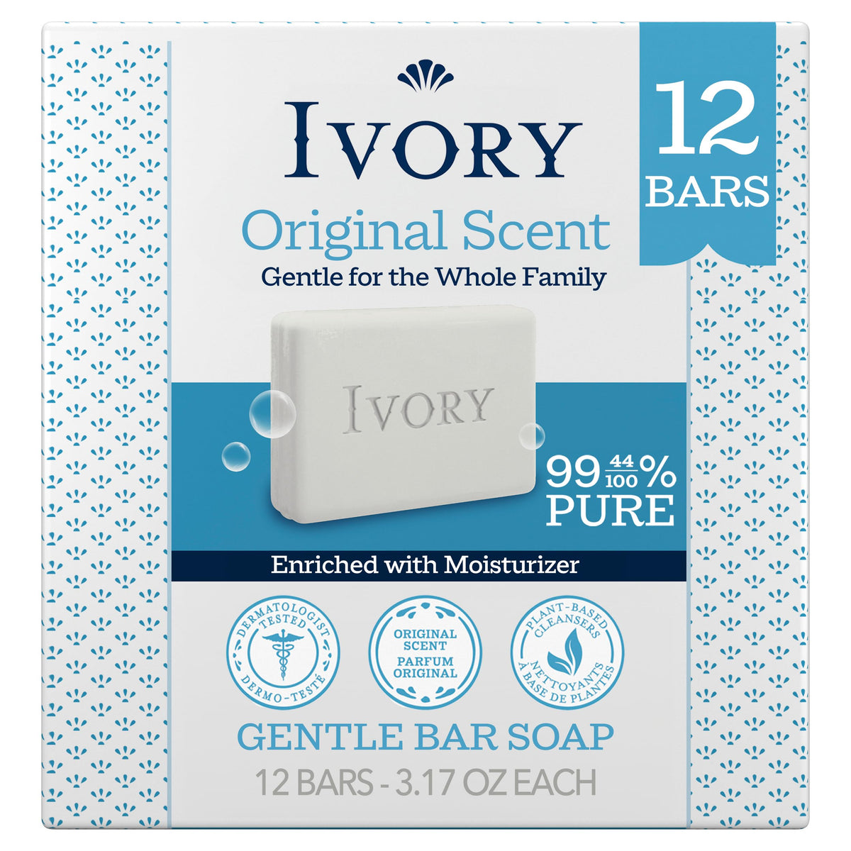 Ivory front packaging showing original scent and family-friendly benefits