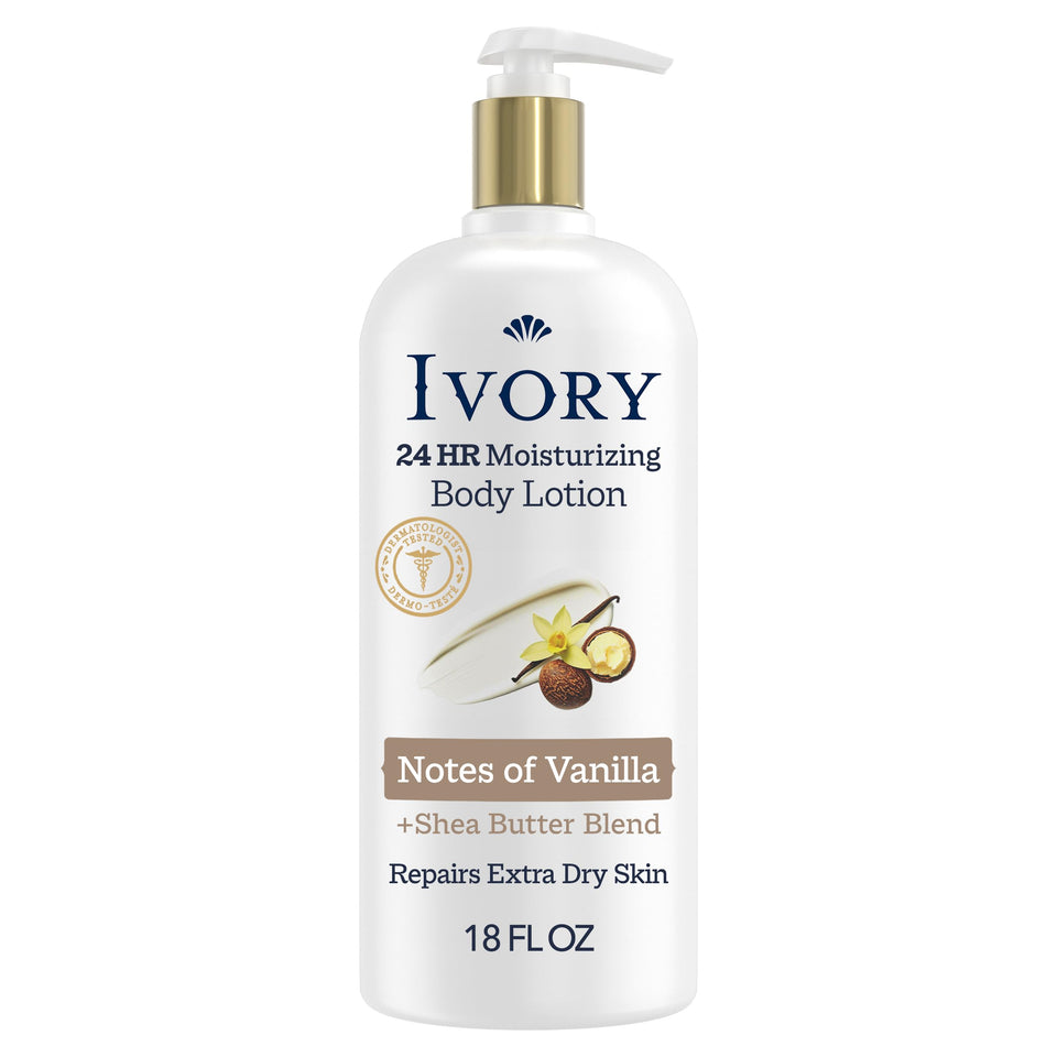 Ivory bottle front packaging shows brand and 24hr hydration benefit